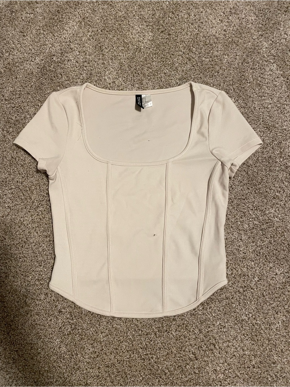 H&M Cream Ribbed Scoop-Neck Short Sleeve Top